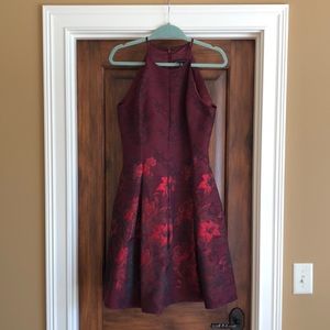 White House Black Market Red Floral Jaquard Fit and Flare Dress